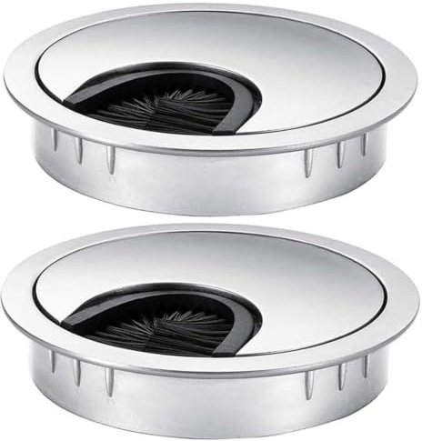 COEWUR 2 Pcs 60mm Desk Cable Grommet Kit Zinc Alloy Desk Wire Hole Cover for Desktop Worktop Wire Organizers Silver
