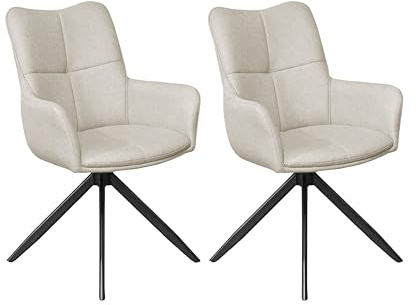 byLIVING Esszimmerstuhl 2er-Set Hamilton 360° drehbar, Webstoff Taupe | Küchenstuhl mit Armlehnen, Metallgestell schwarz, B 57, H 90, T 63 cm