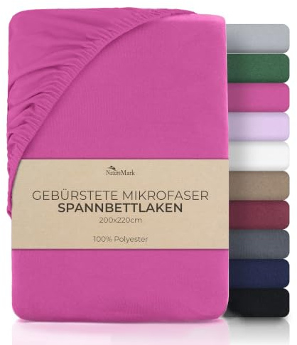 NatureMark Spannbetttuch 200x220 cm Mikrofaser – Weiches Spannbettlaken mit Gummizug, für Boxspringbett & Wasserbett, 40 cm Steghöhe, Atmungsaktiv, Pflegeleicht, Pink