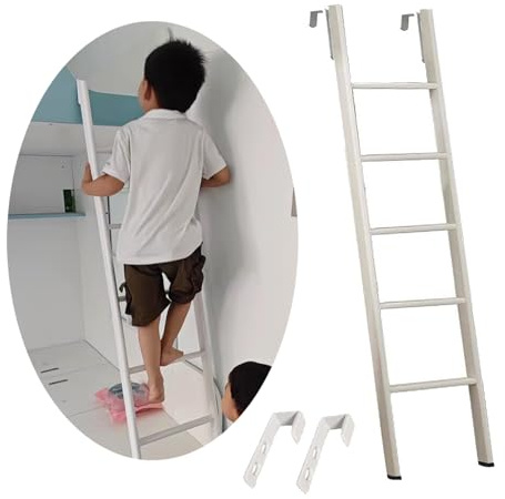 IEOWY Kids Adult Twin Bunk Bed Ladder Only, 45/50/55/59/63/65/69/73 Dorm Loft Home RV Bunk Ladders, Metal Short Climb Step Ladder with 2 Hooks(150cm/59)