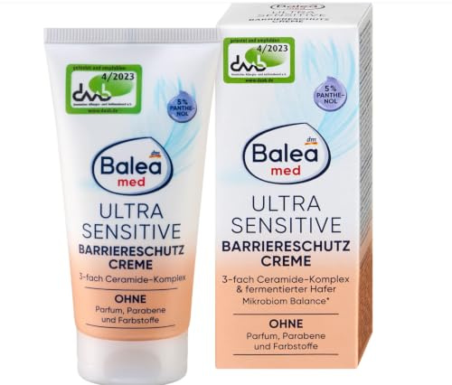 Balea med Gesichtscreme Ultra Sensitive Barriereschutz – 50 ml – Barrierecreme mit 3-fach Ceramide-Komplex & 5% Panthenol – Parfümfrei