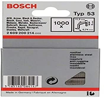 Bosch Accessories Professional 1000x Feindrahtklammer Typ 53 Rostfrei (Textilien/Gewebe, Karton, 11.4 x 0.74 x 6 mm, Zubehör Tacker)