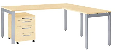 SCHÄFER SHOP Eckschreibtisch Komplettset bestehend aus Schreibtisch, Anbautisch und Rollcontainer 180 x 180 x 74 cm. Schreibtisch l Form Computertisch Ahorn Dekor