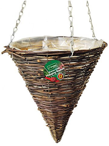 12 inch (30cm) Dark Rattan Cone Hanging Basket