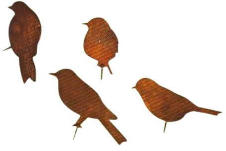 Vogel in Edelrost 4 tlg. SET mit Schraubgewinde zum Anschrauben an Bäumen