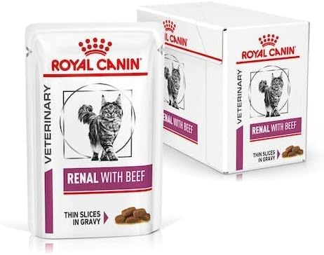 Royal Canin Veterinary Renal Beef | 12 x 85 g | Aliment complet diététique pour chats adultes | Pour le soutien des problèmes rénaux | En sachet fraîcheur | Bœuf savoureux