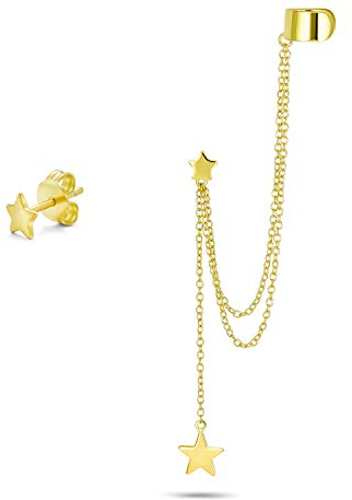 Boucle D'Oreille Personnalisée Initiale A-Z Étoile Patriotique Usa Céleste Double Chaîne Lobe D'Oreille Cartilage Clip Sur Hélice Bande Linéaire Manchette Oreille Ensemble De Clous Plaqué Or 14K