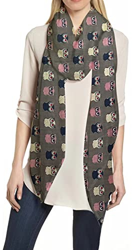 Lina & Lily Damen Schal Tuch mit Eulen-Muster (Dunkelgrau)