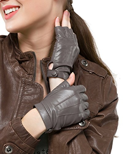 Nappaglo Fingerlos Lederhandschuhe Damen Autofahrer Sommer Motorrad Handschuhe Größe S Grau