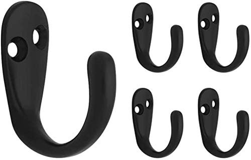 Franklin Brass (5-Pack) Matte Black Metal Zinc Single Prong Coat/Hat Hooks for Hanging Wall Mount Hanger Clothes, Purse, Bag, Towel Organization Decorative Hooks FBSPRH5-FB-C