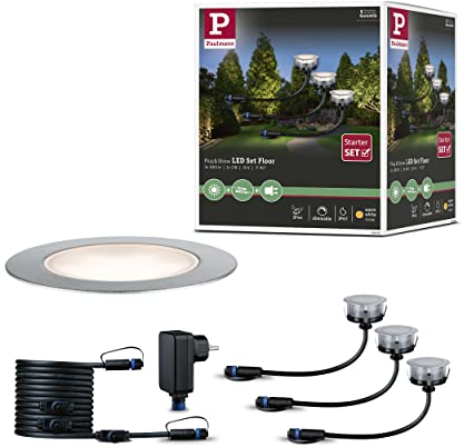 Paulmann 936.92 Outdoor Plug & Shine Floor Eco 3er-Basisset 3000K 3x1W Silber 93692 Bodeneinbauleuchte LED Aussenleuchten