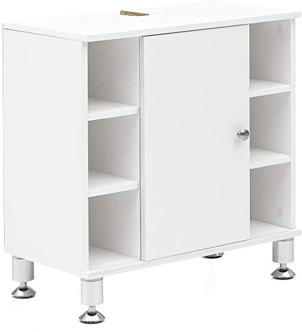 FineBuy Waschbeckenunterschrank 60 x 64 x 32 cm mit Tür & 6 Ablagefächer Weiß, Waschtischunterschrank, Badezimmermöbel Unterschrank Bad