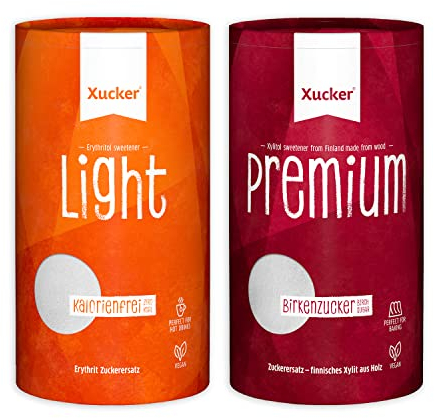 Xucker Premium und Xucker Light - Xylit und Erythrit Zuckerersatz als Vegane & zahnfreundliche Zucker Alternative zum Kochen & Backen I Natürliche Süße