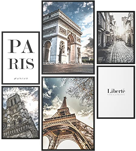 Papierschmiede® Mood Poster Set Paris, Bilder Wohnzimmer Deko Schlafzimmer, 2x DIN A4 und 4x DIN A5, Eiffelturm Frankreich Triumphbogen - ohne Rahmen