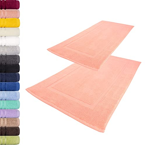 Lavea 2er Set Badematte 50x80 cm – rutschfeste, Waschbare Badematten aus 100% Baumwolle, Frottierserie Elena – Saugstark, Strapazierfähig und Zeitlos – Ideal für Badezimmer, Dusche - Pastellrosa