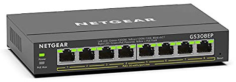 NETGEAR PoE Switch 8 Port Gigabit Ethernet Plus Network Switch (GS308EP) - with 8 x PoE+ @ 62W - Desktop or Wall Mount