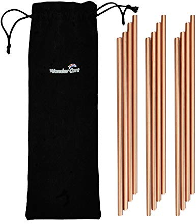 Lot de 12 pailles 100 % cuivre pour boire des pailles ayurvédiques réutilisables pour cocktails avec brosse de nettoyage et étui de pochette