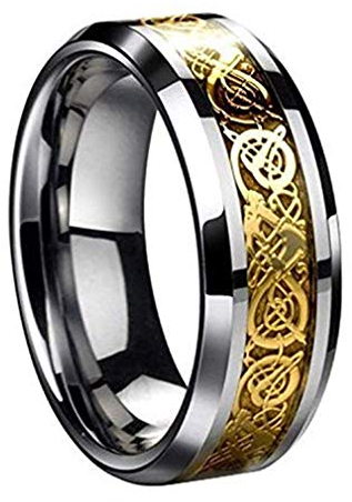 U/K PULABO Herren Gold Dragon Scale Dragon Muster abgeschrägte Kanten keltische Ringe Schmuck Ehering Vintage Verlobungsring kostengünstig und praktisch langlebig