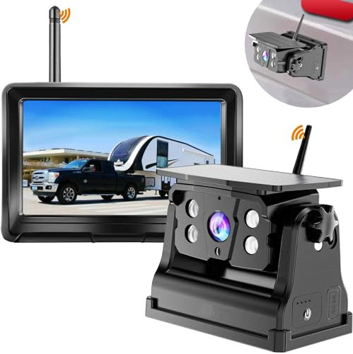 DOUXURY Telecamera di retromarcia magnetica wireless per auto, camper, rimorchio, camion, camper, autobus, 5 ruote, gancio di traino, batteria integrata ricaricabile, impermeabile IP69, visione