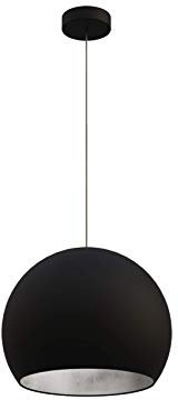 L+ Pendelleuchte Kugel Modern Handgefertigt Lampenschirm Metall E27 Küche Wohnzimmer Schlafzimmer Modernes Design (Schwarz Blatt Silber, Ø25cm)