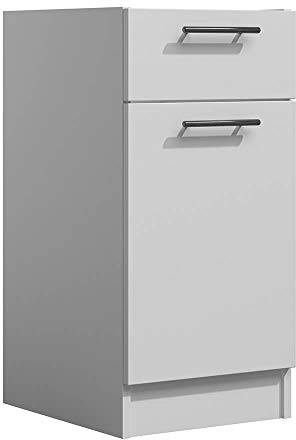 Tendencio Lila - Meuble de Cuisine Bas 40 cm 1 Porte 1 tiroir Blanc Mate