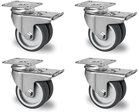 CASCOO Lenkrolle mit Bremse, Rolle für Möbel, Apparate Doppelrollen, Transportrollen Ø 50 mm, TPE (4)