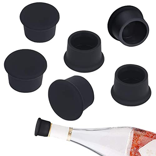 NETUME Bouchon de Vin 6 Pcs - Bouchon en Silicone Réutilisable, Bouchons de Champagne de Bouteille de Bière, Bouchons de Vide de Vin Bouteille de Vin Pétillant pour Vin Mousseux Garder Frais (Noir)