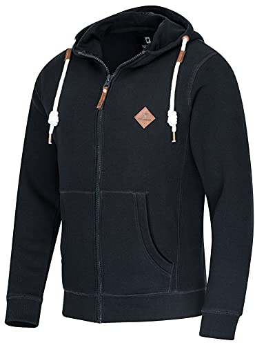 FALKENSTEJN stylischer Kapuzenpullover Sweatshirt mit Logolederpatch Hoodie Pullover mit 2 seitlichen Taschen (dunkelblau, XL)