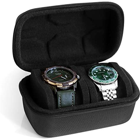 Besforu Custodia da viaggio per orologi da uomo e donna, portatile, per orologi singoli, organizer per orologi da polso e smart watch, colore nero (2 scomparti)