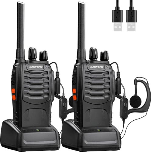 Baofeng Walkie Talkie PMR446 Walkies Profesionales USB Recargable 16 Canales Radiocomunicación, Set con Auriculares y Luz LED Adecuado para el Trabajo en Actividades al Aire Libre(2 Piezas)