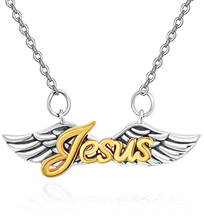 KINGWHYTE Schutzengel Flügel Halskette Sterling Silber Jesus Engel Flügel Halskette Schmuck Geschenke für Frauen Mädchen Tochter