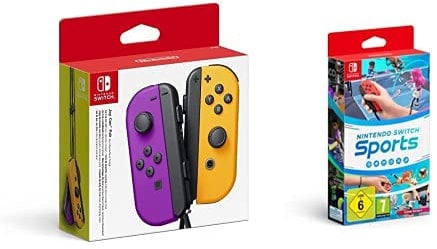Nintendo Joy-Con 2er-Set, Neon-Lila/Neon-Orange + Nintendo Switch Sports (inkl. Beingurt) - [Nintendo Switch]