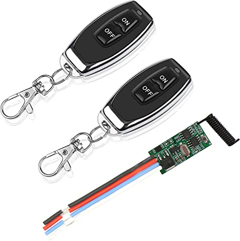 DieseRC DC 3.6V 5V 12V 24V 30V Módulo de Mando a Distancia Inalámbrico 2A 1 canal 433Mhz Módulo receptor de control de radio con 2 transmisores Controlador de tamaño pequeño