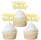 Xsstarmi 24 PCS Happy Birthday Cupcake Toppers Glitter Birthday Cupcake Picks for Celebrating Happy Birthday theme Kids Boys Girls Birthday Baby Shower Anniversary Party Cake Decorations Supplies Gold