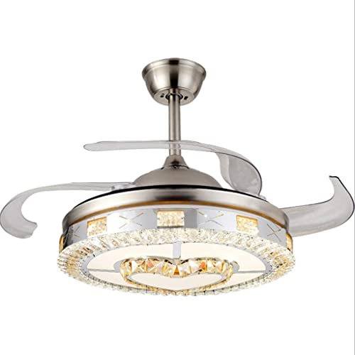 Habiba Ventilador de Techo Luz de Ventilador de Techo Regulable de 42 Pulgadas, candelabro de Cristal LED, Ventilador de Techo retráctil Invisible Moderno con Motor de Cobre Puro Circulación aérea