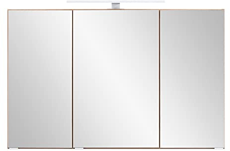Lomadox Bad 3D-Spiegelschrank 100 cm breit in Wotan Eiche Nb. mit LED Beleuchtung, B/H/T: ca. 100/64/20 cm