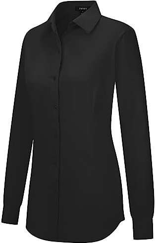 Tapata Damen Button Down Shirts Klassisch Fit Lange Ärmel Blusen Stretch Tops für Arbeit Business Casual Dressy Schwarz Large