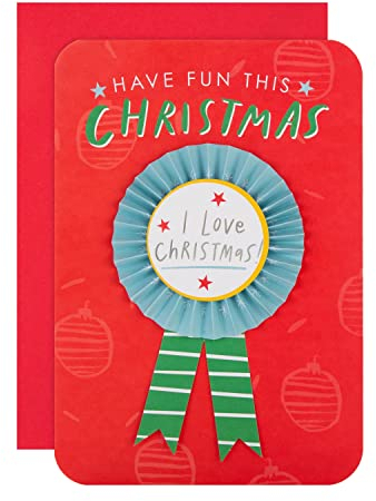 Hallmark Allgemeine Weihnachtskarte – lustiges Rosetten-Design mit abnehmbarem Anstecker