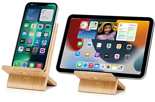 FadyDail Support Telephone Bureau en Bambou avec Trou de Charge, Portable Porte Telephone en Bois Phone Stand pour iPhone, iPad Bureau, Tablette et Tous Les téléphones
