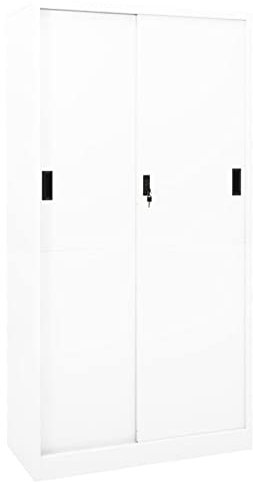 Norheim Lockable Office Cupboard with Sliding Door File Cabinet Office Storage Cupboard Organiser File Storage Cabinet Office Cabinet with Sliding Door White 90x40x180 cm Steel