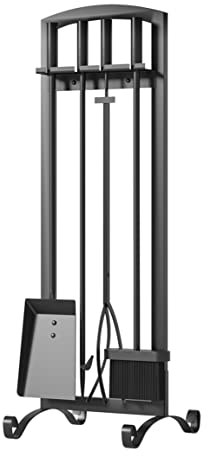 Kingson 5-teiliges Kamin-Werkzeug-Set, strapazierfähig, handgefertigt, Halter für den Außenbereich, Feuerstelle, Schaufel, Zange, Bürste, Schürhaken, Holzofen, Zubehör-Set, Schwarz