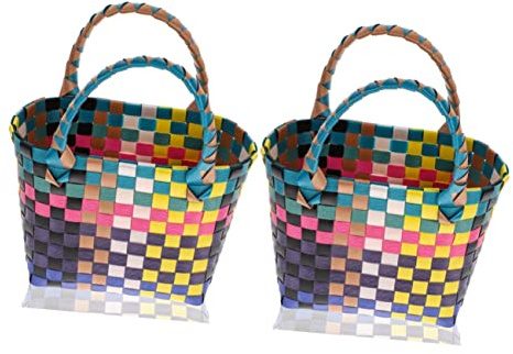 Cabilock Kunststoffbehälter 2 Stück Kapazität Großer Sammelkorb Für Lebensmittel Picknick-Tasche Gewebte Tasche Reisedusche Rattan-Aufbewahrungshaus Mit Einkaufs-Organizer Afrikanische