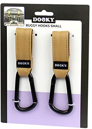 Dooky - Kinderwagen Haken Small, 2 Stück - Kinderwagenhaken Buggy für Taschen, Kinderwagen Clips Anhänger Taschenhaken - Aluminium - Braun - Universelle Passform