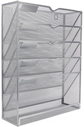 Alvinlite Metall Zeitschriftensammler Wand, Grau Zeitungsständer, 6 Fächer Zeitschriftenhalter Dokumentenablage Zeitungshalter Briefständer Wand, 40,5 x 32 x 10,2 cm for Office Home
