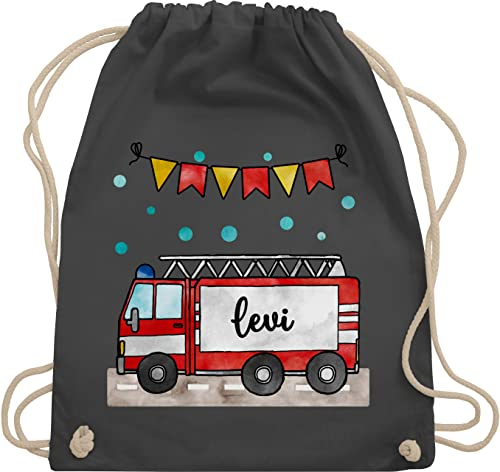 Turnbeutel Rucksack - Feuerwehrauto Motiv I Leiterwagen Geschenk Feuerwehr I Löschzug - Unisize - Dunkelgrau - beutel für wechselkleidung kinder kinderturnbeutel kindergarten jugendfeuerwehr name