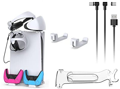 VR Headset Holder Storage Bracket For PS5 Host Top For PSVR2 Game Handle Storage Holder，Handle/Headset Hangers and TYPE-C Charging Cable Set