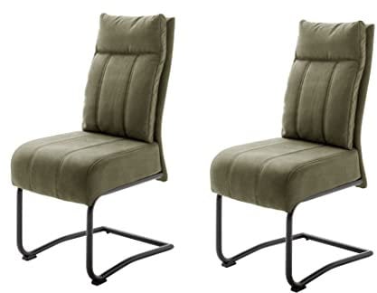 Robas Lund Esszimmerstühle 2-er Set mit Stoffbezug Grün-Olive, Komfortsitzhöhe 50 cm, Stuhl 120 kg belastbar, Gestell Metall schwarz