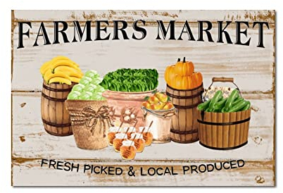 Farmers Market Holzschild Fresh Picked & Local Produced Wood Plaque Schild Farmhouse Farm Barn Holz Hängeschild Dekor für Büro Schlafzimmer Wohnzimmer Zuhause Einweihungsgeschenk 30,5 x 45,7 cm