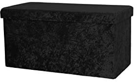La Maison Large Ottoman Foldaway Storage Blanket Toy Box Bench Crushed Velvet Pouffe Footstool Ottoman (Charcoal, 76cm x 38cm)