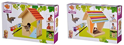 Eichhorn 100004581 Outdoor-100004581-Vogelhaus aus Holz, zum Zusammenbauen und Bemalen & 100004582 Outdoor-100004582-Futterhaus aus Holz